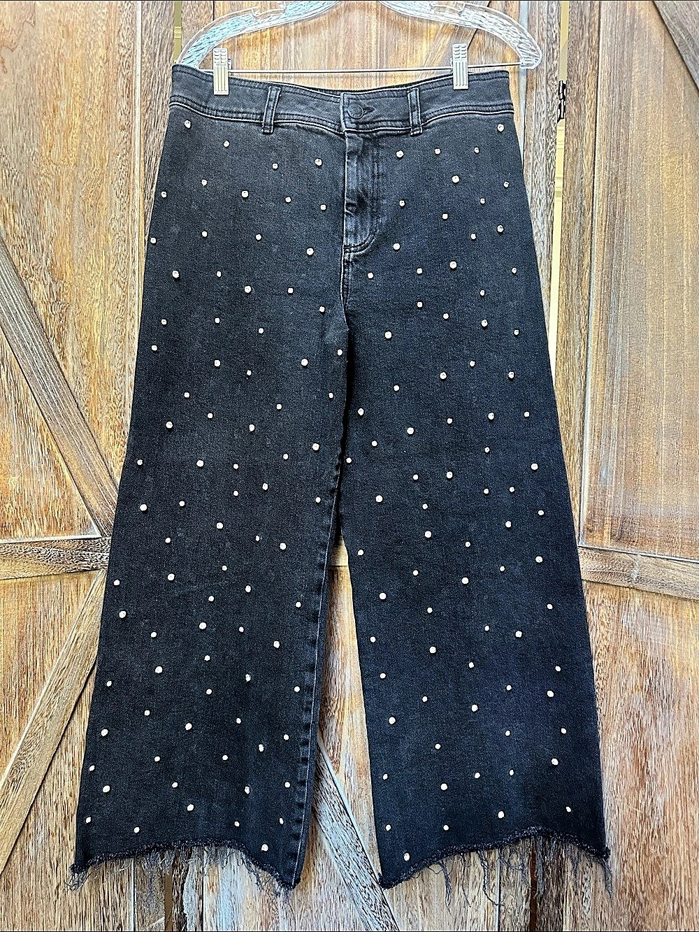 Antonio Melani Black Denim Wide Leg Studded Pants Jeans Size 10